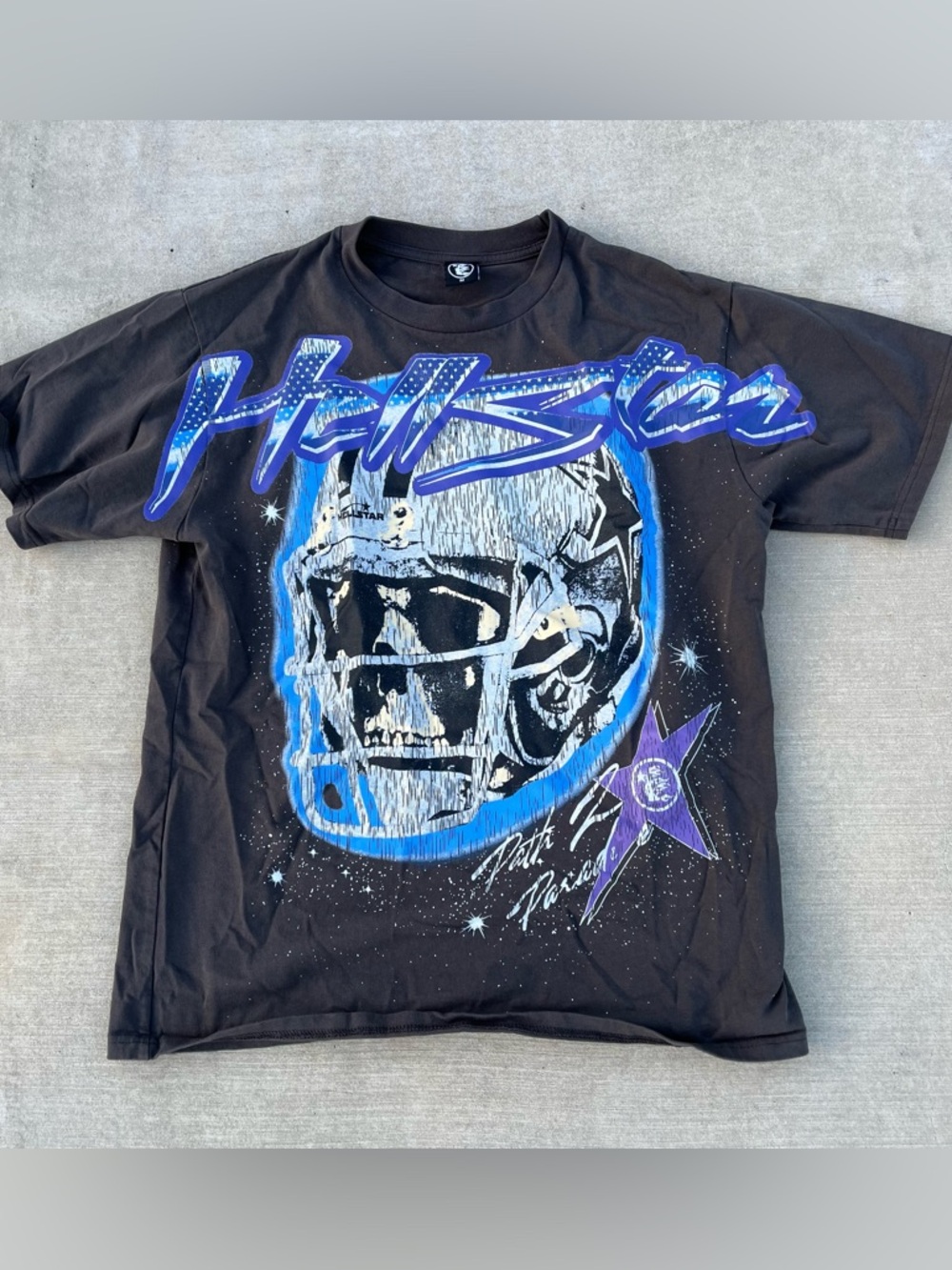 Hellstar Football Helmet Skull Tee - Black, Blue, Purple size M